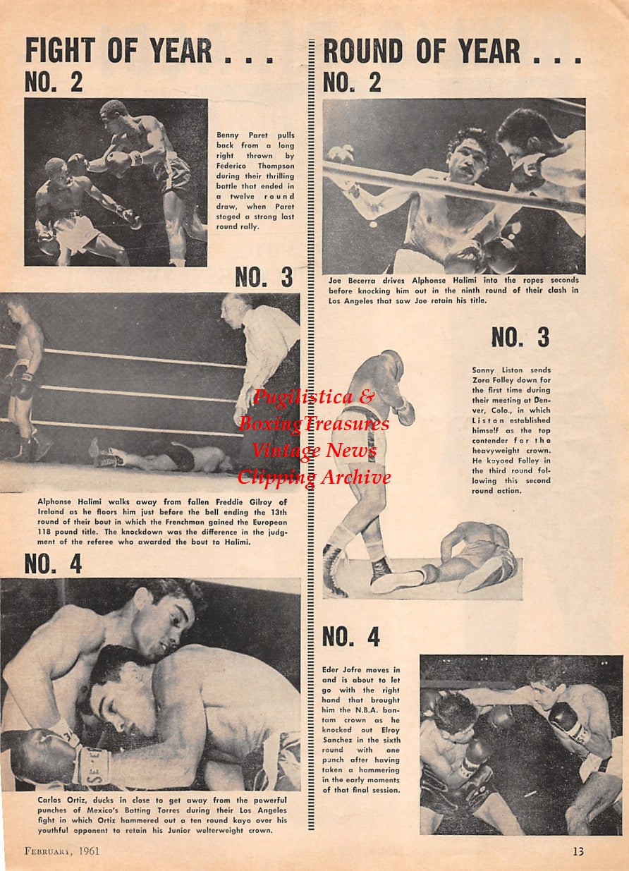 Boxing News Clipping #1586 - Giulio Rinaldi, Benny Paret, Federico Thompson, Alphonse Halimi, Freddie Gilroy, Carlos Ortiz, Battling Torres, Jose Becerra, Sonny Liston, Zora Folley, Eder Jofre, Elroy Sanchez