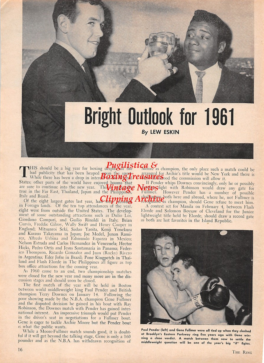 Boxing News Clipping #1587 - Ingemar Johansson, Floyd Patterson, Paul Pender, Gene Fullmer, Don Fullmer, Gustav Scholz, Robert Cleroux, Roy Harris