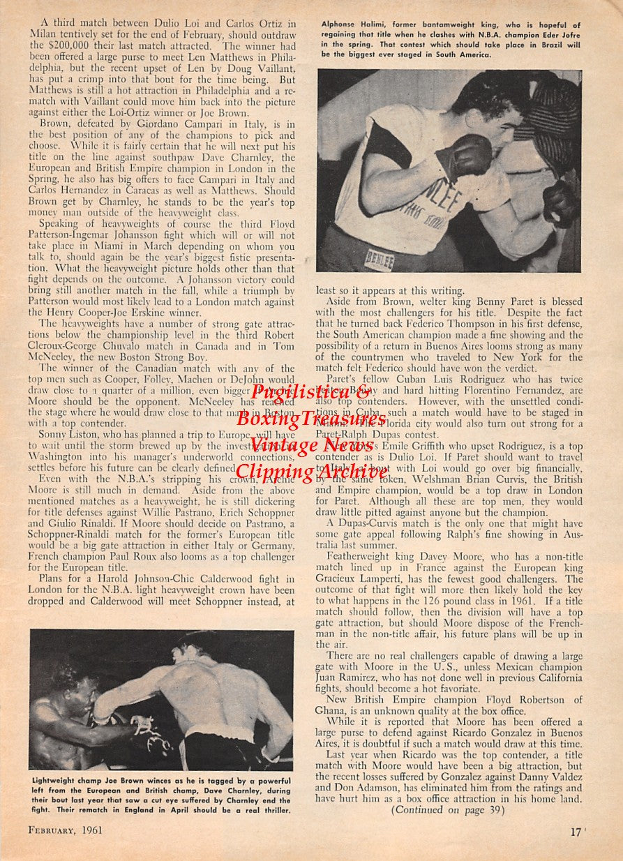 Boxing News Clipping #1588 - Sugar Ray Robinson, Gene Fullmer, Alphonse Halimi, Joe Brown, Dave Charnley
