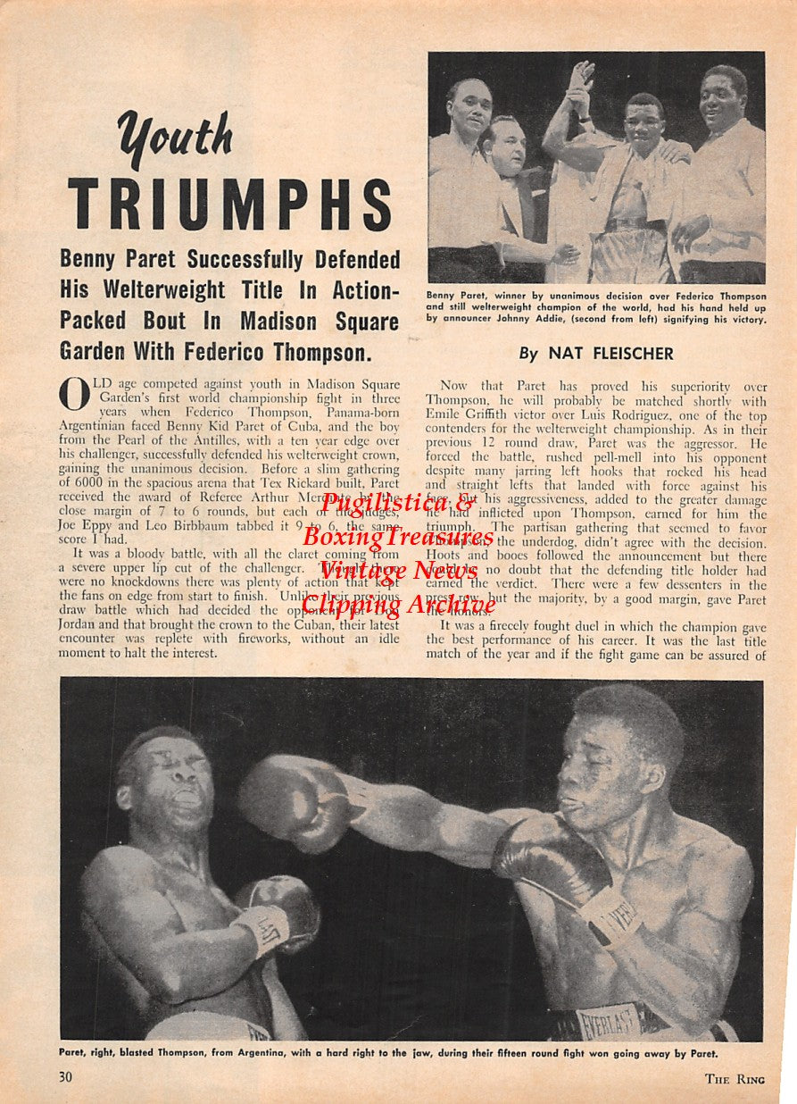Boxing News Clipping #1594 - Benny Kid Paret vs. Federico Thompson, Hank Casey
