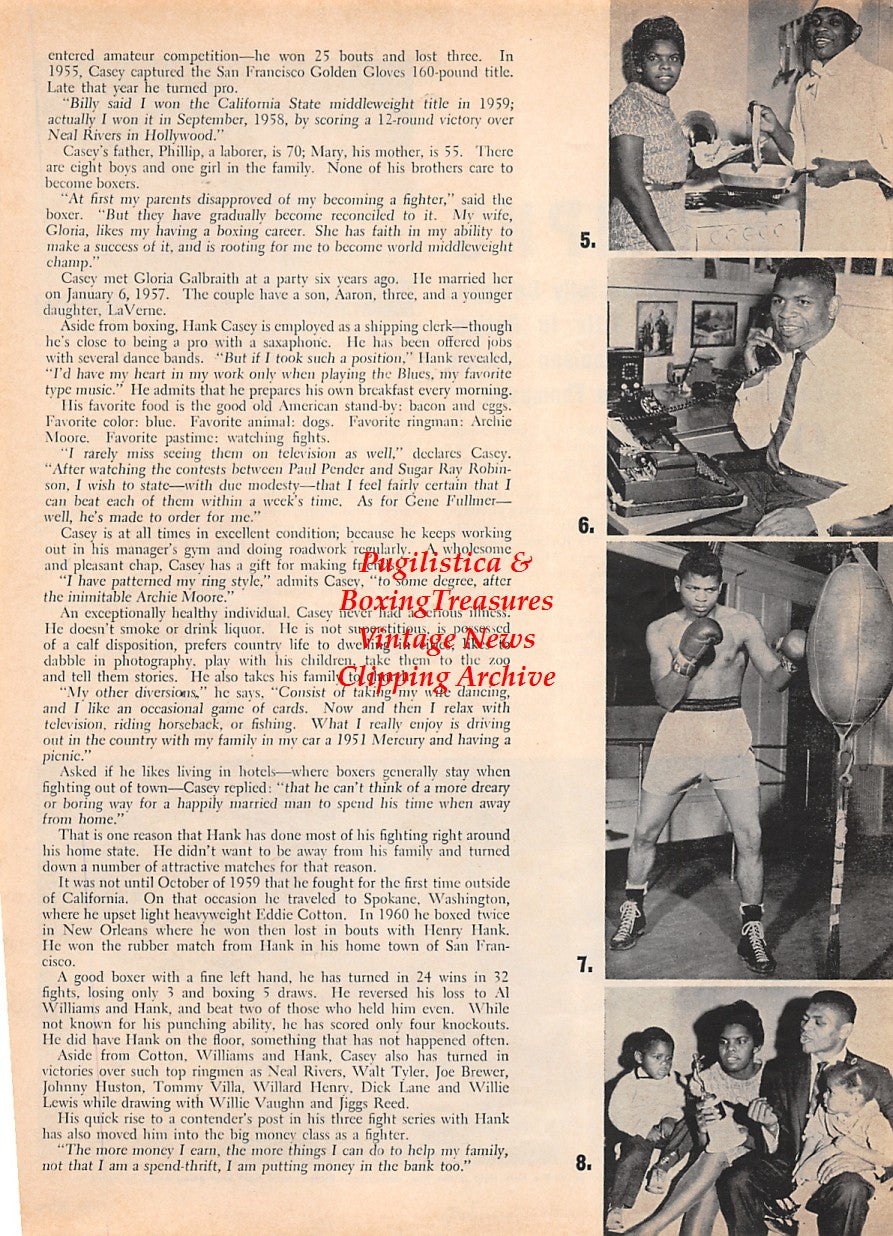 Boxing News Clipping #1594 - Benny Kid Paret vs. Federico Thompson, Hank Casey