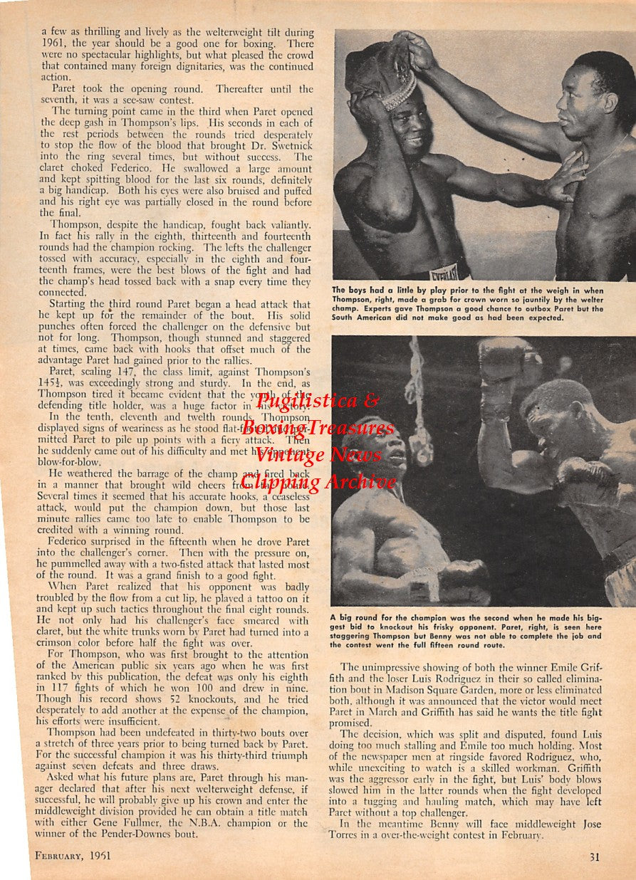 Boxing News Clipping #1595 - Benny Kid Paret vs. Federico Thompson, wrestler Johnny Walker