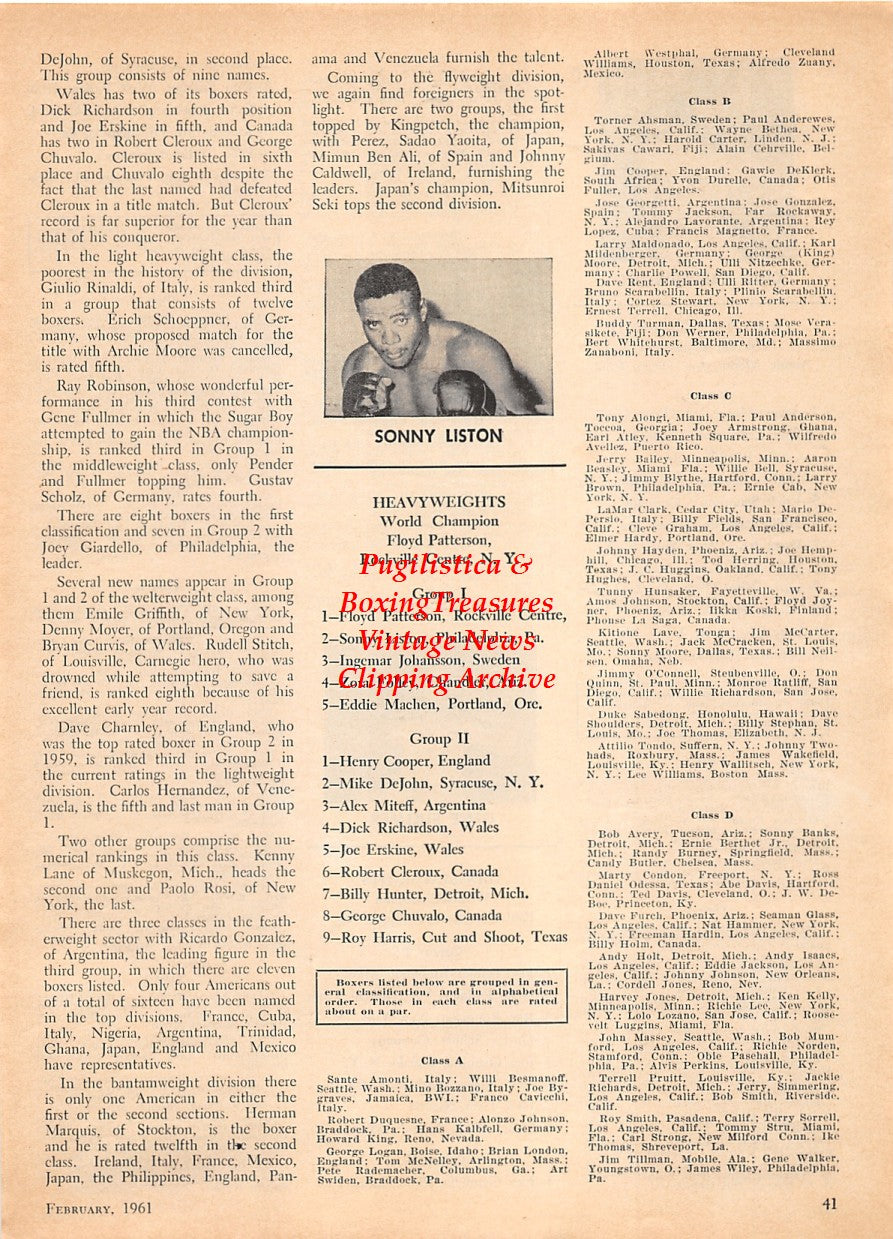 Boxing News Clipping #1596 - Chic Calderwood, Gene Fullmer, Sonny Liston