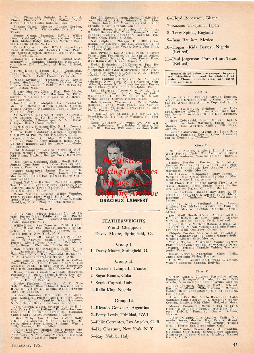Boxing News Clipping #1598 - Gracieux Lampert, Eder Jofre, Pascual Perez