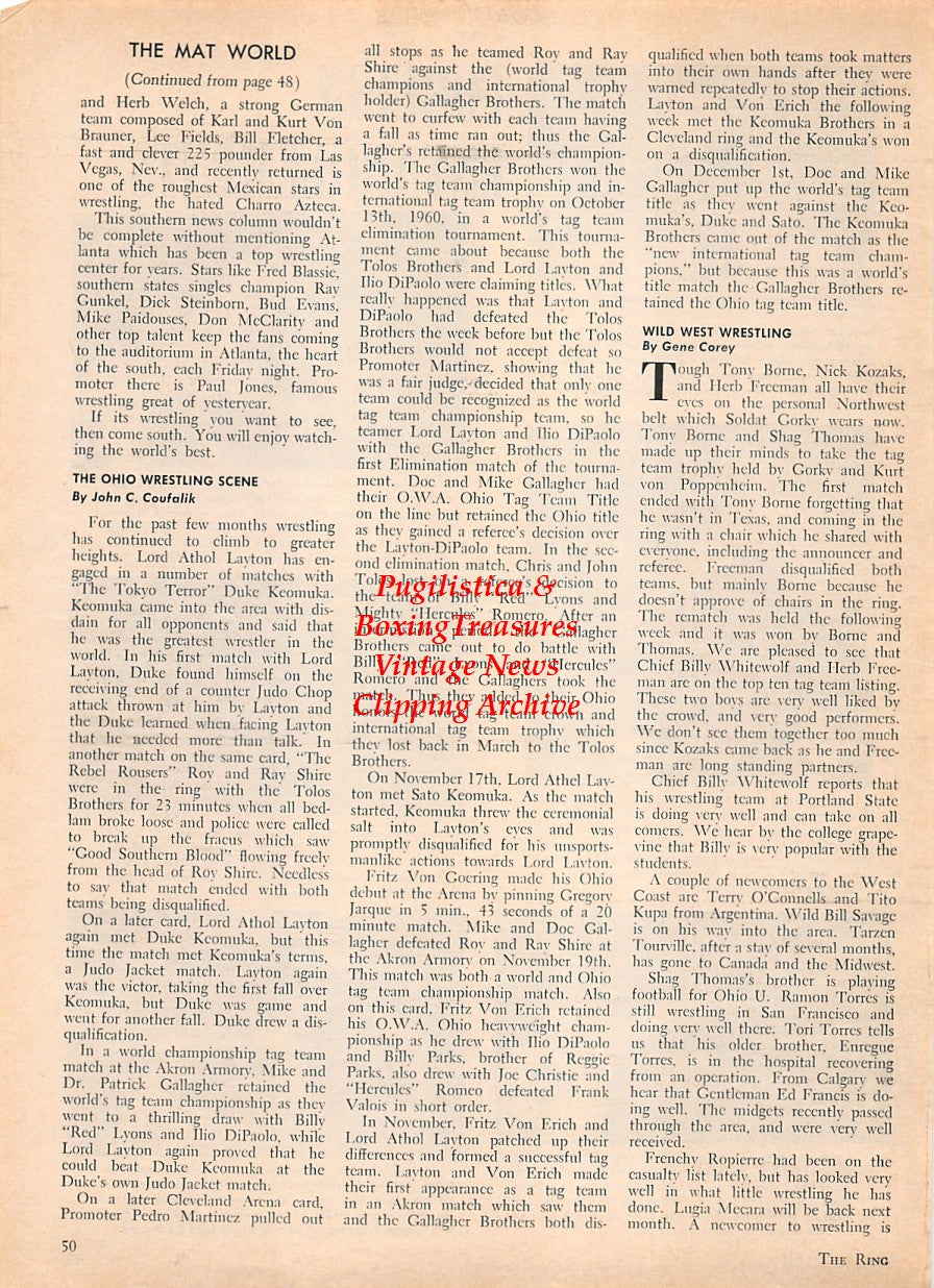 Boxing News Clipping #1599 - Duilio Loi, Maurice Auzel, George Chuvalo, Robert Cleroux, Chic Calderwood, Sonny Ray, Peter Mueller, Joey Giardello, Sadao Yaoita, Kyo Noguchi, Terry Spinks, Bobby Neill