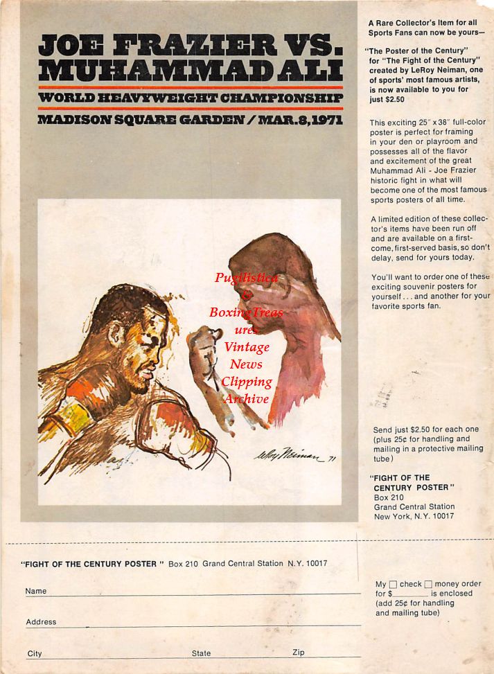 Boxing News Clipping #160 - Muhammad Ali vs. Joe Frazier Poster Ad
