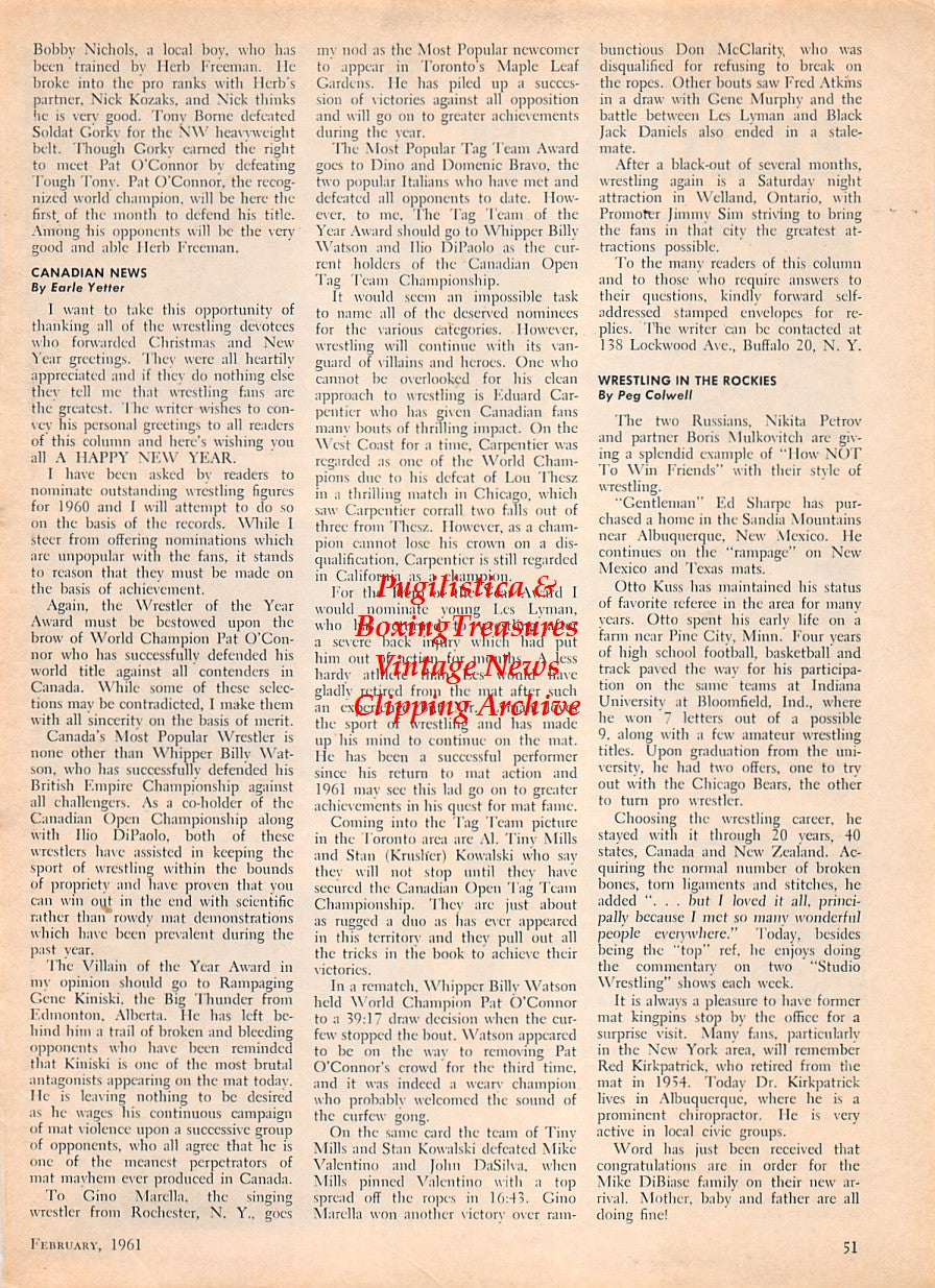 Boxing News Clipping #1600 - Obdulio Nunez, Bobby Pena, Ace Armstrong, Henry Hank, Mike DeJohn, Billy Hunter, George Logan, Tom McNeeley, Archie Moore, Buddy Turman, Bartolo Soni, Babe Simmons