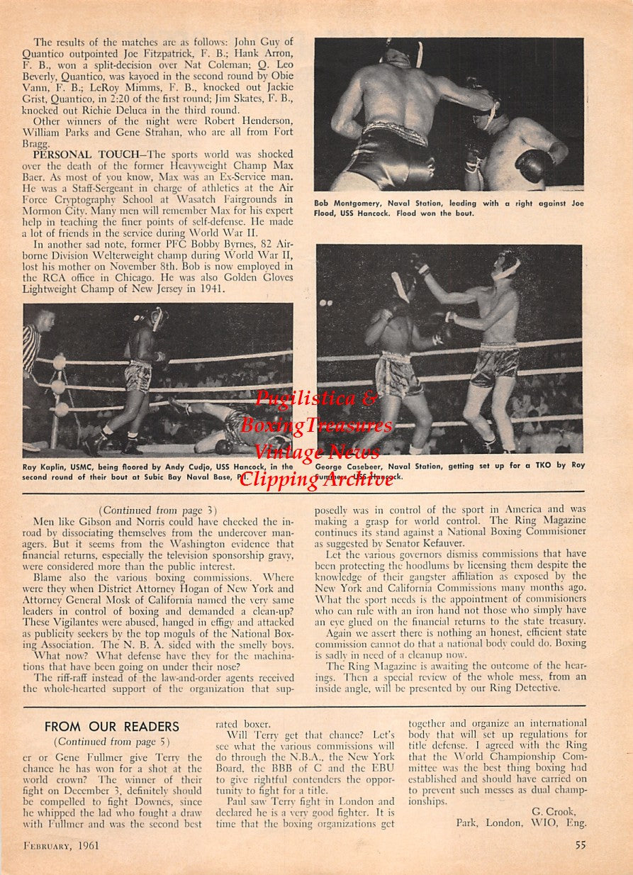 Boxing News Clipping #1602 - Military Boxing: Ray Kaplin, Andy Cudjo, Bob Montgomery, Joe Flood, George Casebeer, Roy Summers