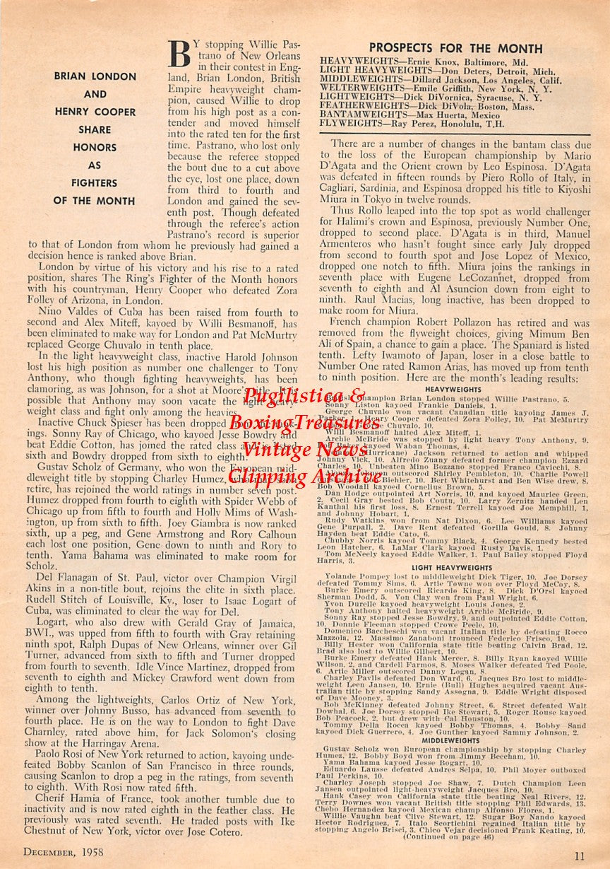 Boxing News Clipping #1611 - Davey Moore, Kid Anahuac, Sonny Ray, Jess Bowdry, Frankie Ryff, Gale Kerwin, Duilio Loi, Mario Vecchiato