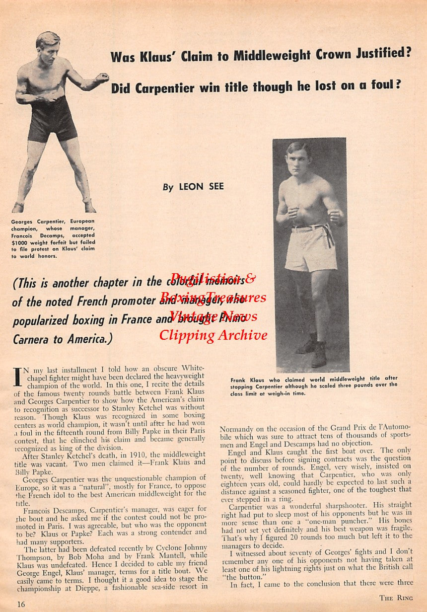Boxing News Clipping #1613 - Frank Klaus, Georges Carpentier