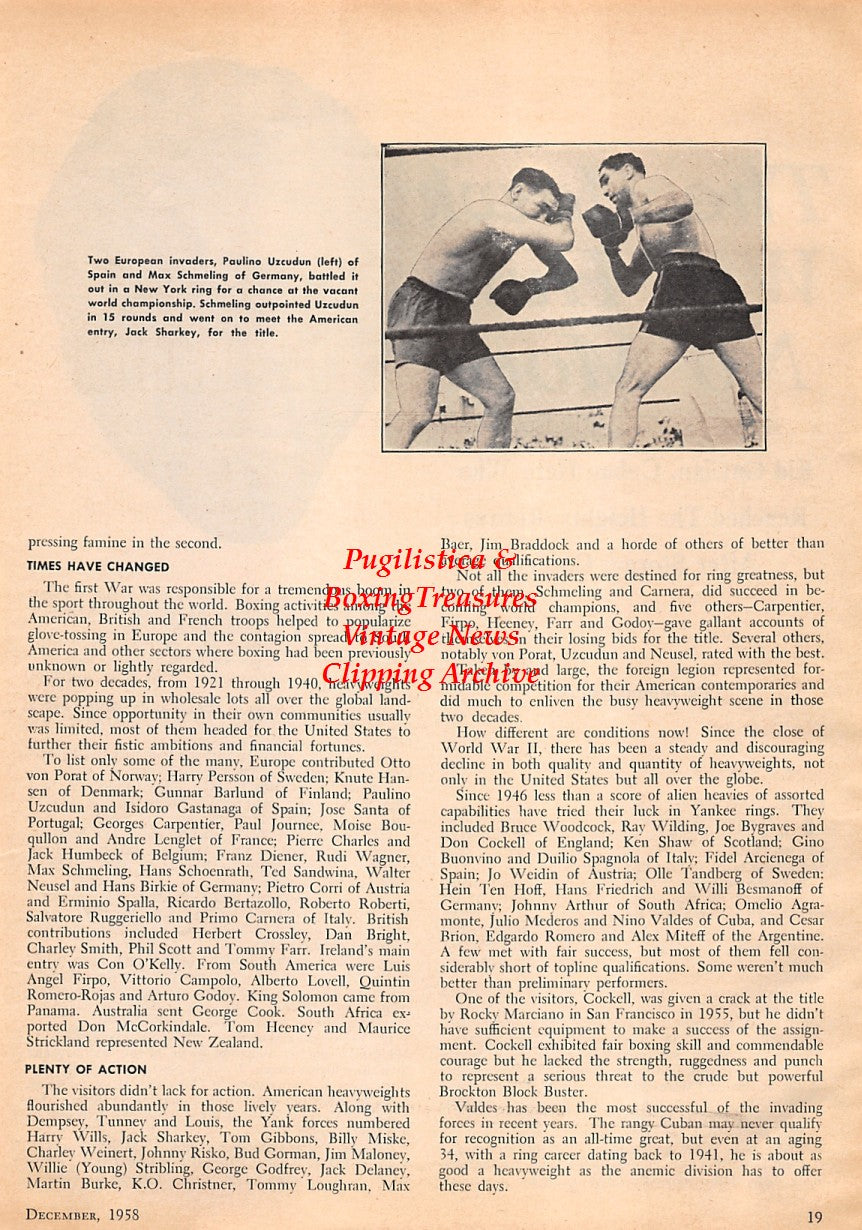 Boxing News Clipping #1615 - Kid Gavilan retires, Paulino Uzcudun vs. Max Schmeling