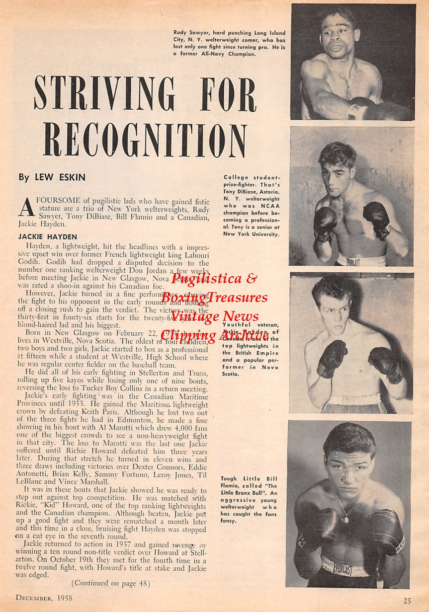Boxing News Clipping #1618 - Rudy Sawyer, Tony DiBiase, Jackie Hayden, Bill Flamio