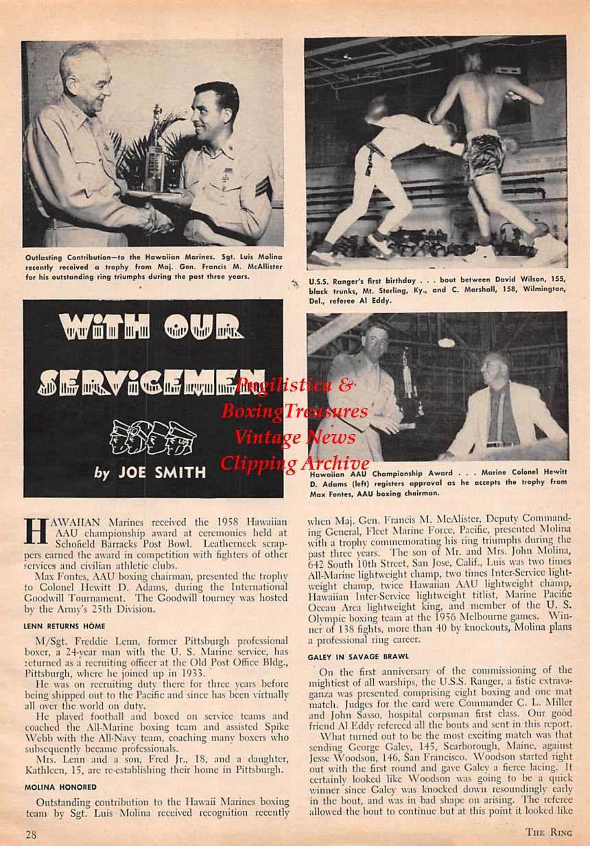 Boxing News Clipping #1619 - Luis Molina, David Wilson, C. Marshall, Al Eddy, Hewitt D. Adams, Max Fontes, Irving Kahn