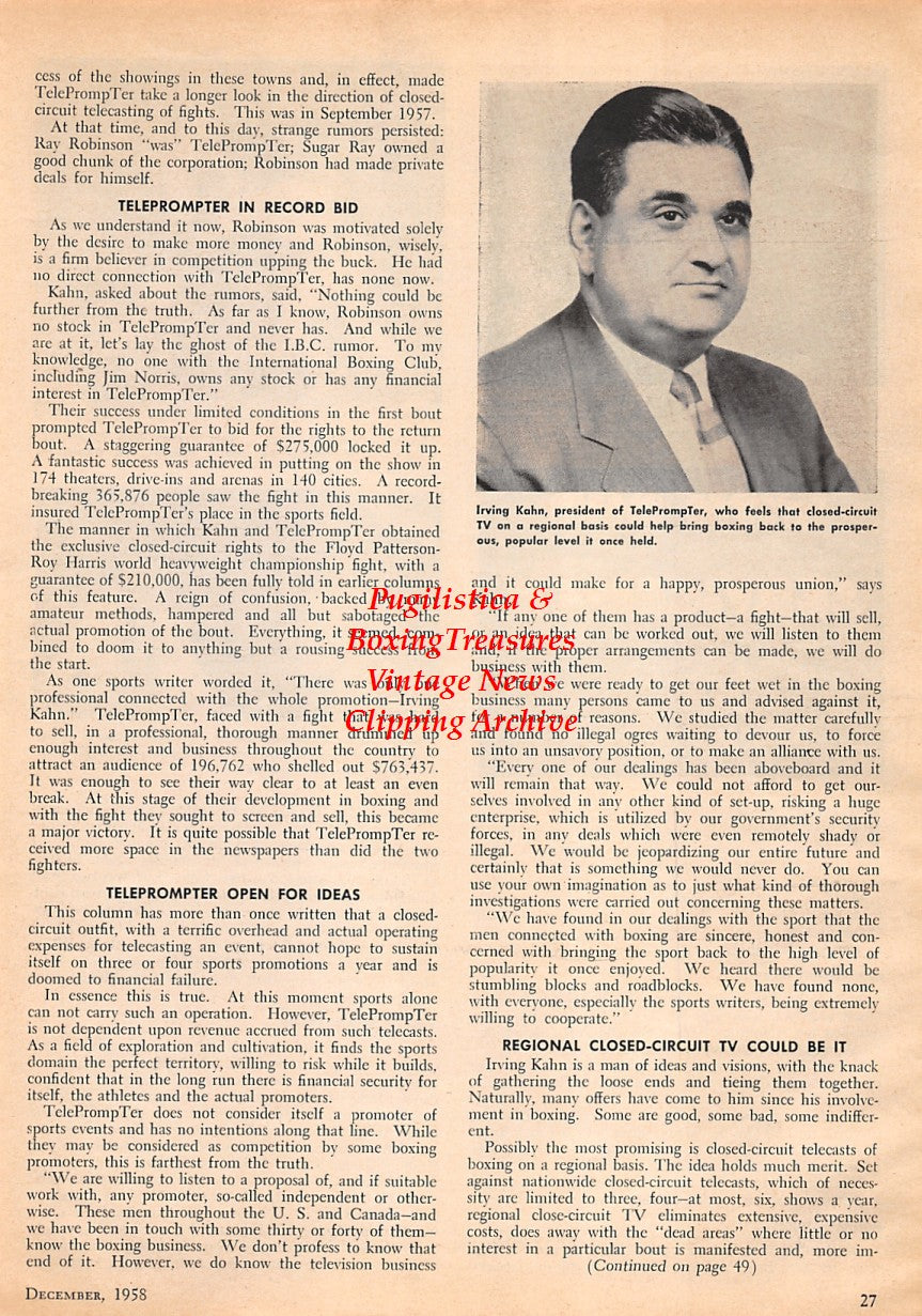 Boxing News Clipping #1619 - Luis Molina, David Wilson, C. Marshall, Al Eddy, Hewitt D. Adams, Max Fontes, Irving Kahn
