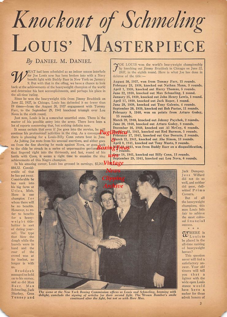 Boxing News Clipping #162 - Joe Louis vs. Max Schmeling II. Buddy Baer