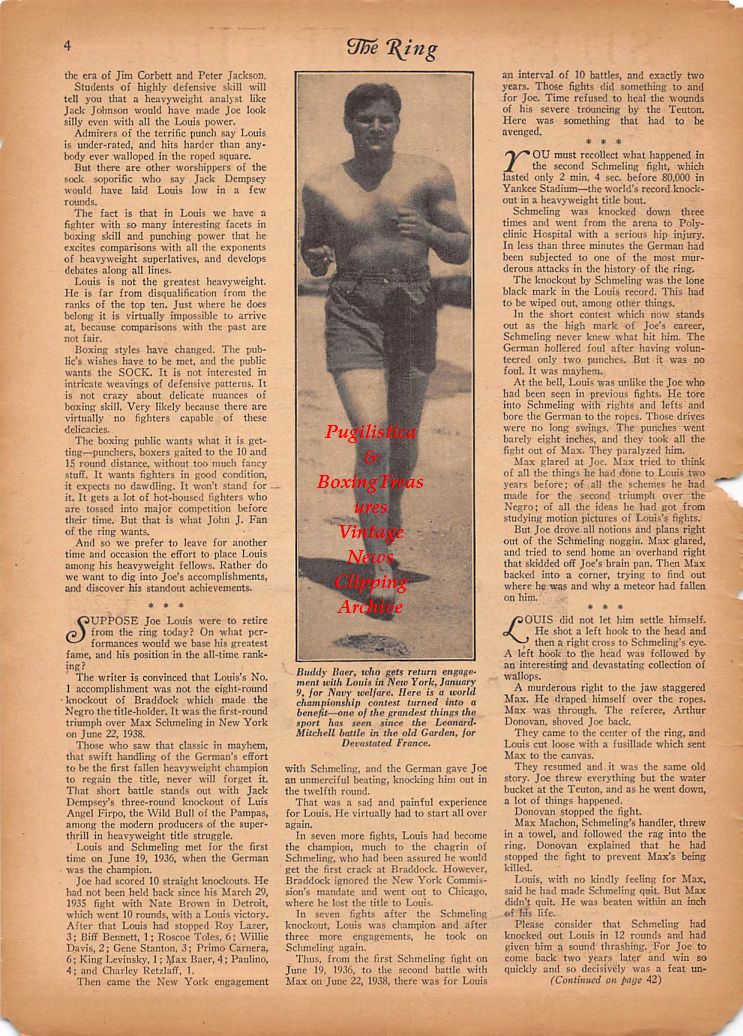 Boxing News Clipping #162 - Joe Louis vs. Max Schmeling II. Buddy Baer