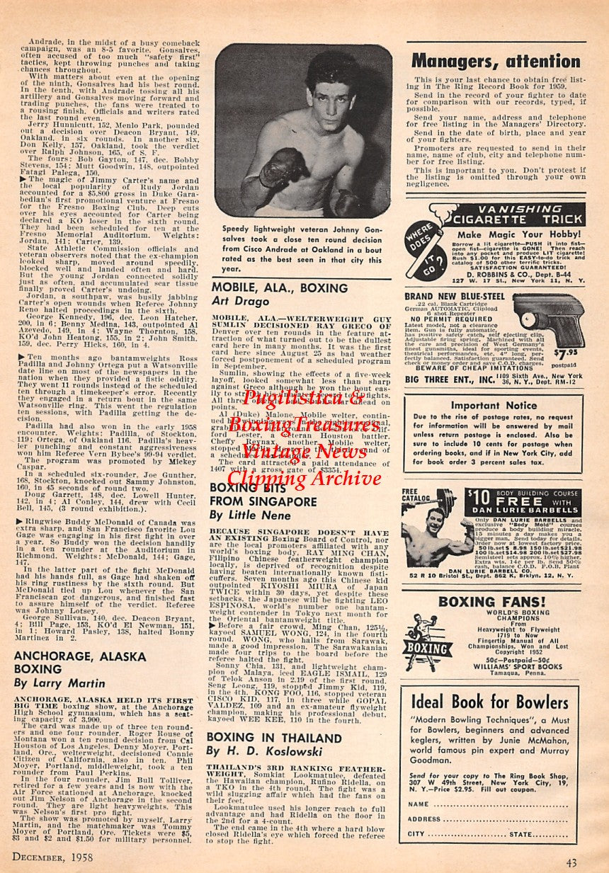 Boxing News Clipping #1624 - Johnny Gonsalves