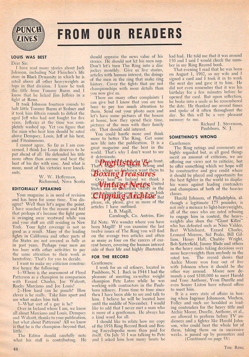 Boxing News Clipping #1624 - Johnny Gonsalves