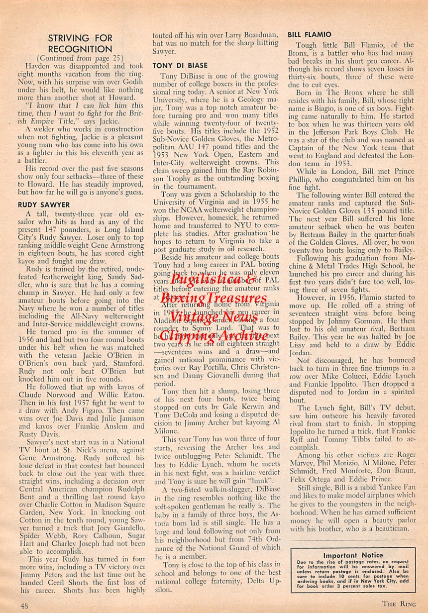 Boxing News Clipping #1625 - Archie Moore & Yvon Durelle fight signing