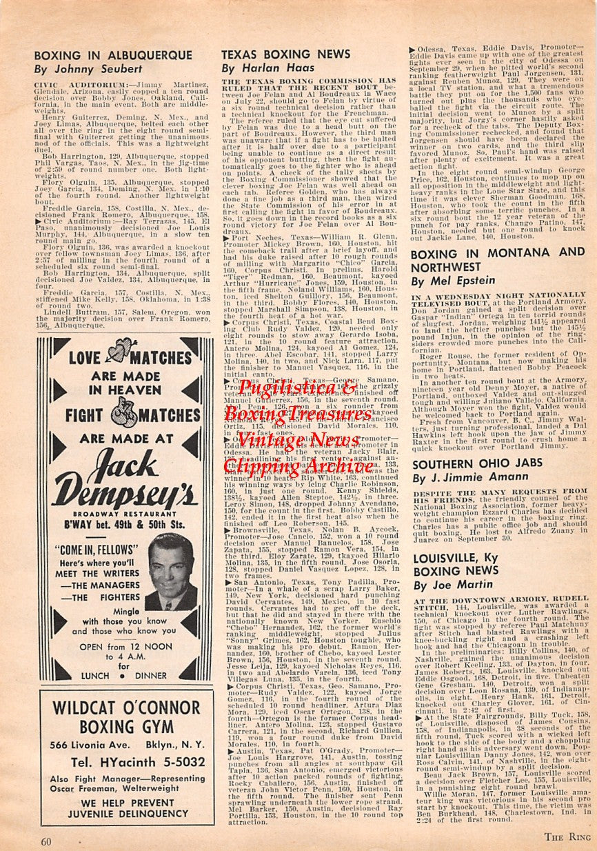 Boxing News Clipping #1627 - Jack Dempsey restaurant ad