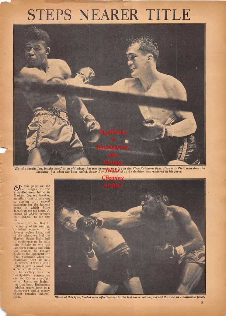 Boxing News Clipping #163 - Fritzie Zivic vs. Sugar Ray Robinson, Jem Carney