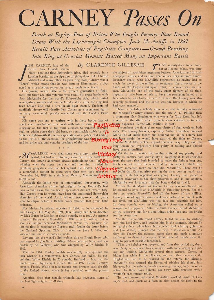 Boxing News Clipping #163 - Fritzie Zivic vs. Sugar Ray Robinson, Jem Carney