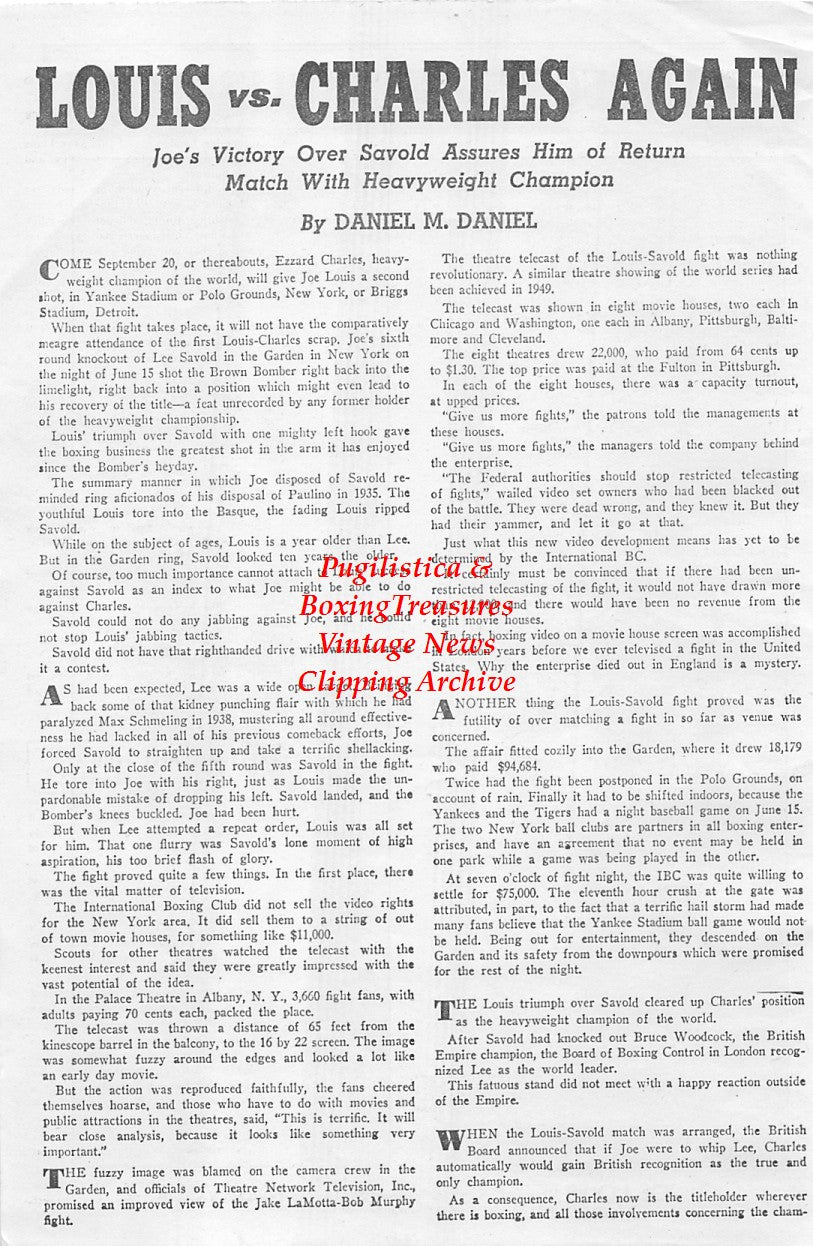 Boxing News Clipping #1639 - Joe Louis, Lee Savold