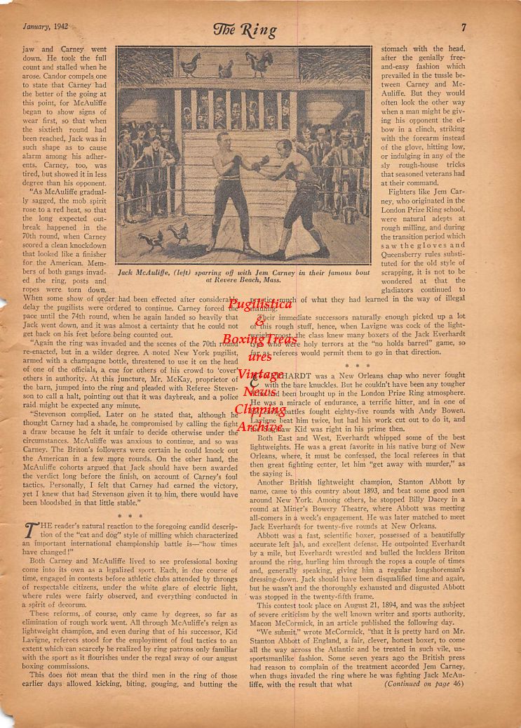 Boxing News Clipping #164 - Jem Carney vs. Jack McAuliffe