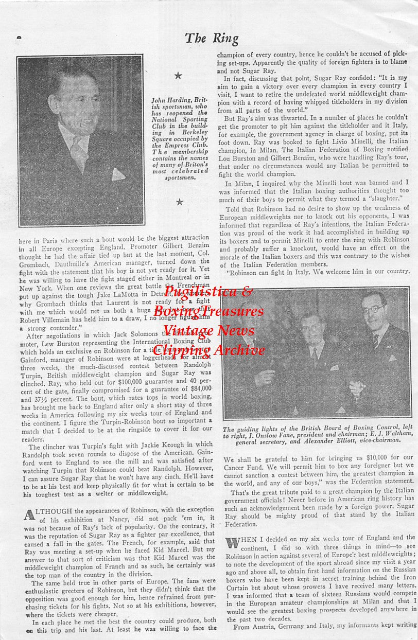 Boxing News Clipping #1640 - John Harding, J. Onslow Fane, E.J. Waltham, Alexander Elliott, Fred Kirsch, Nat Fleischer