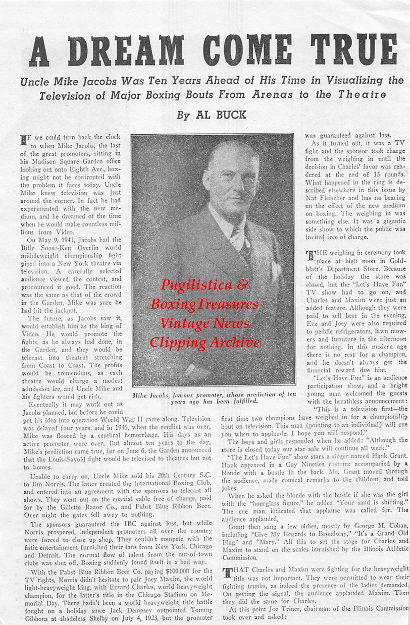 Boxing News Clipping #1641 - Jimmy Goodrich, Tony Canzoneri, Jimmy Carter, Mike Jacobs, Ted Carroll