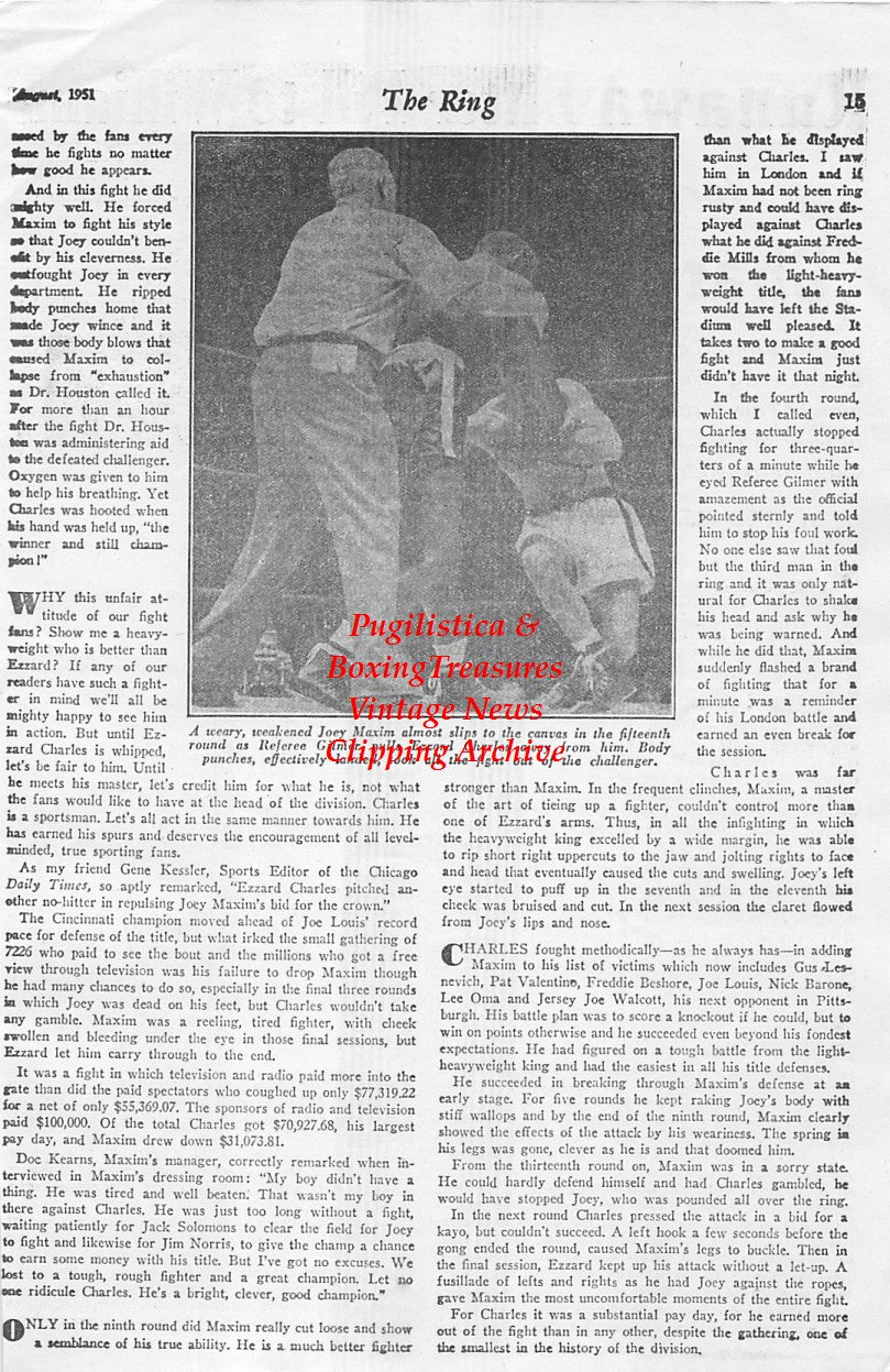 Boxing News Clipping #1643 - Ezzard Charles vs. Joey Maxim