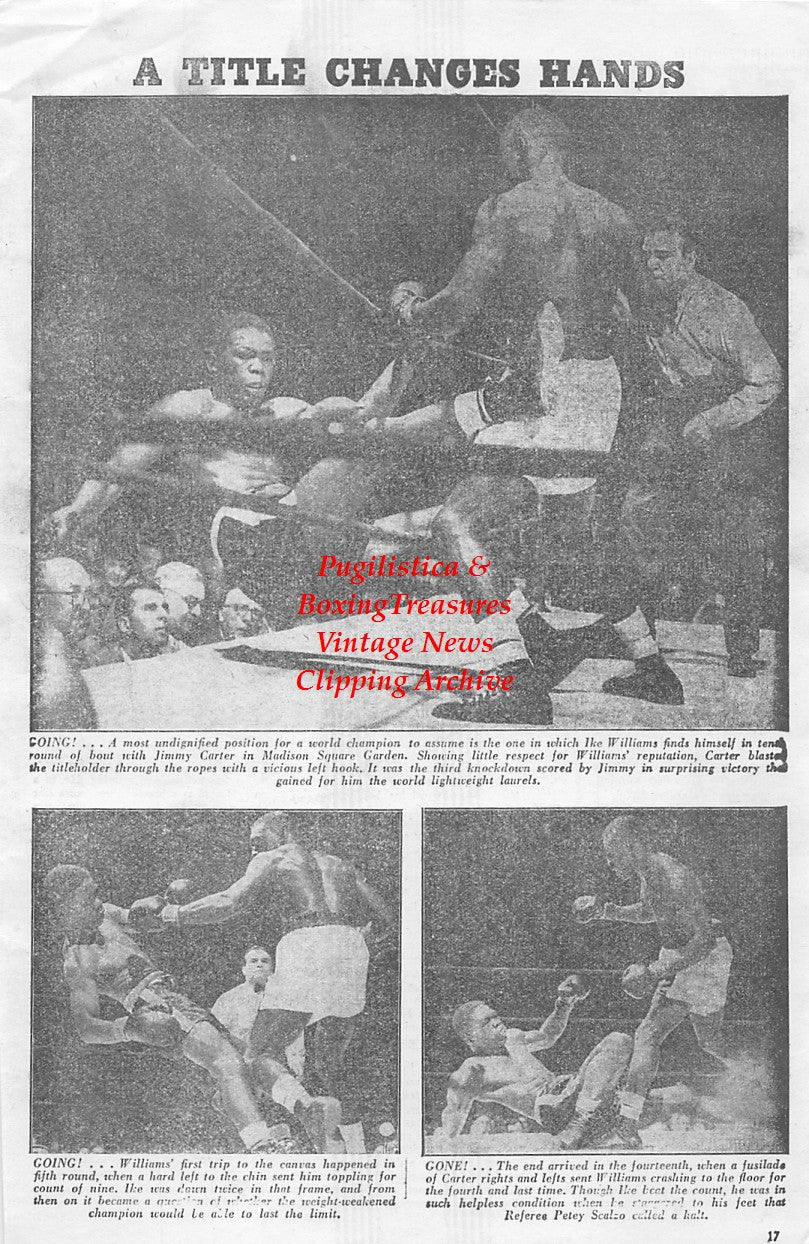 Boxing News Clipping #1644 - Ike Williams vs. Jimmy Carter, Walter Cartier