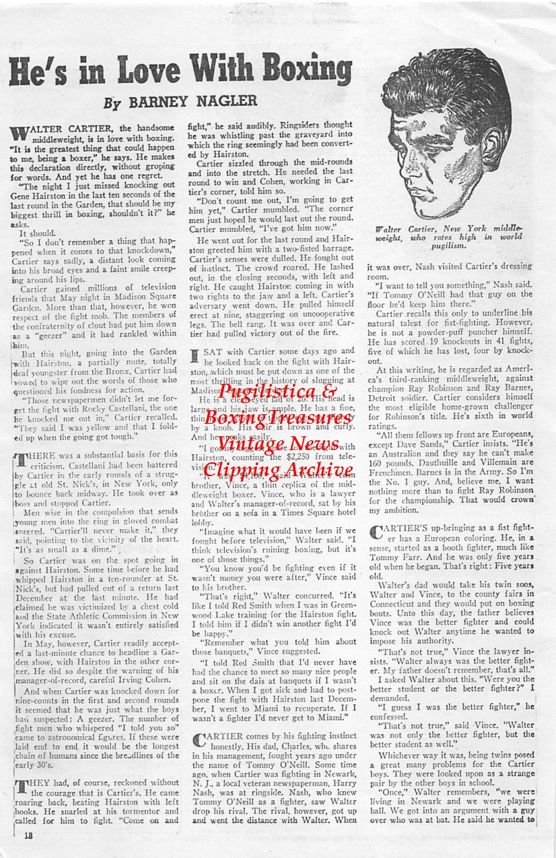Boxing News Clipping #1644 - Ike Williams vs. Jimmy Carter, Walter Cartier