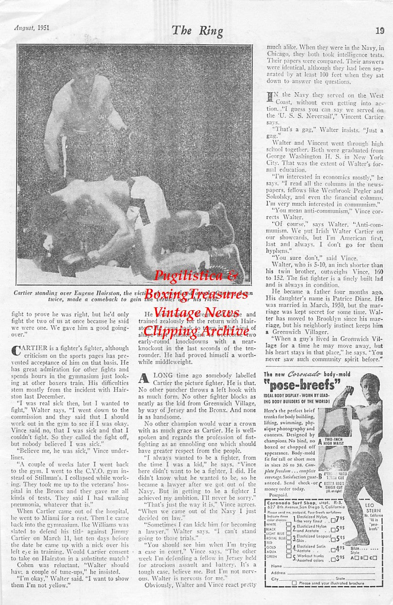 Boxing News Clipping #1645 - Walter Cartier vs. Eugene Hairston