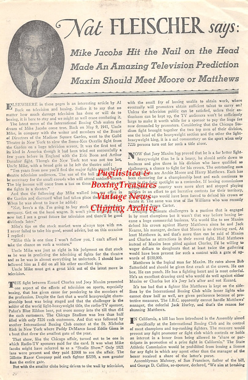 Boxing News Clipping #1645 - Walter Cartier vs. Eugene Hairston