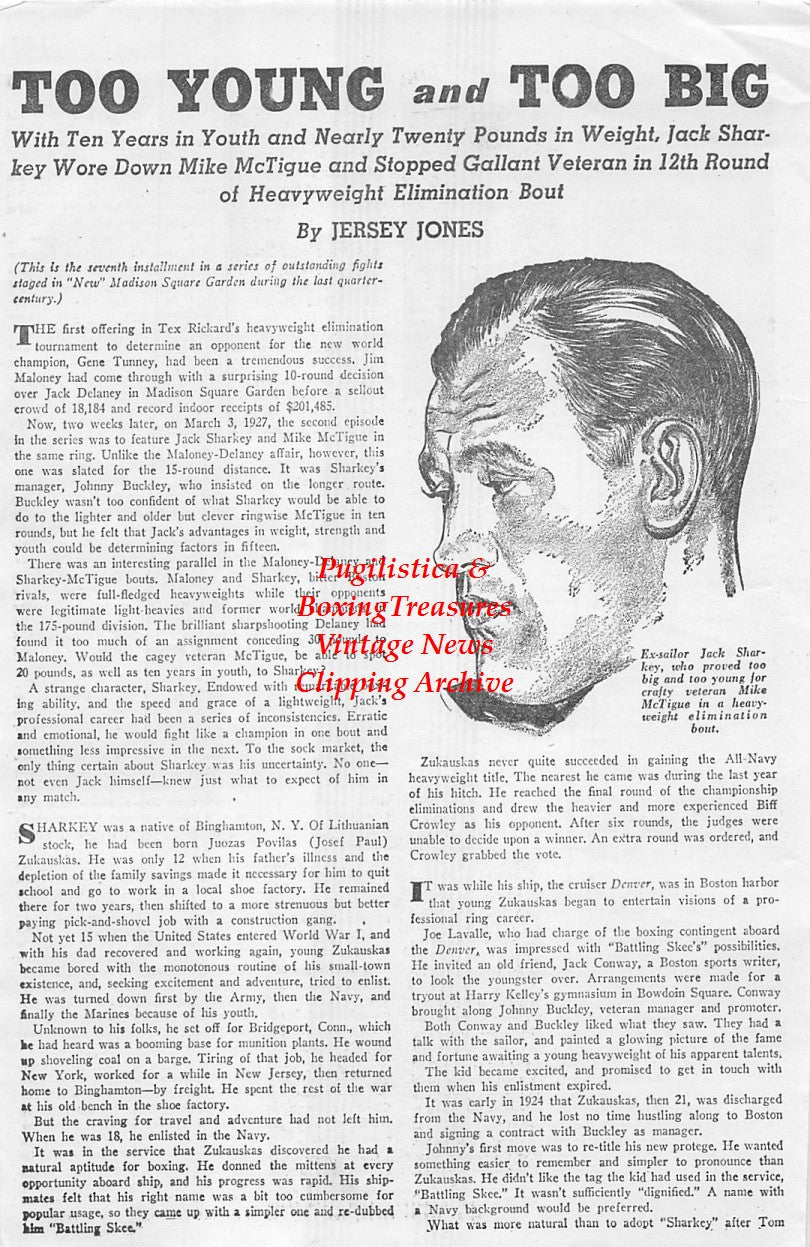 Boxing News Clipping #1646 - Jack Sharkey, Sugar Ray Robinson, Kid Marcel, Jean Wanes