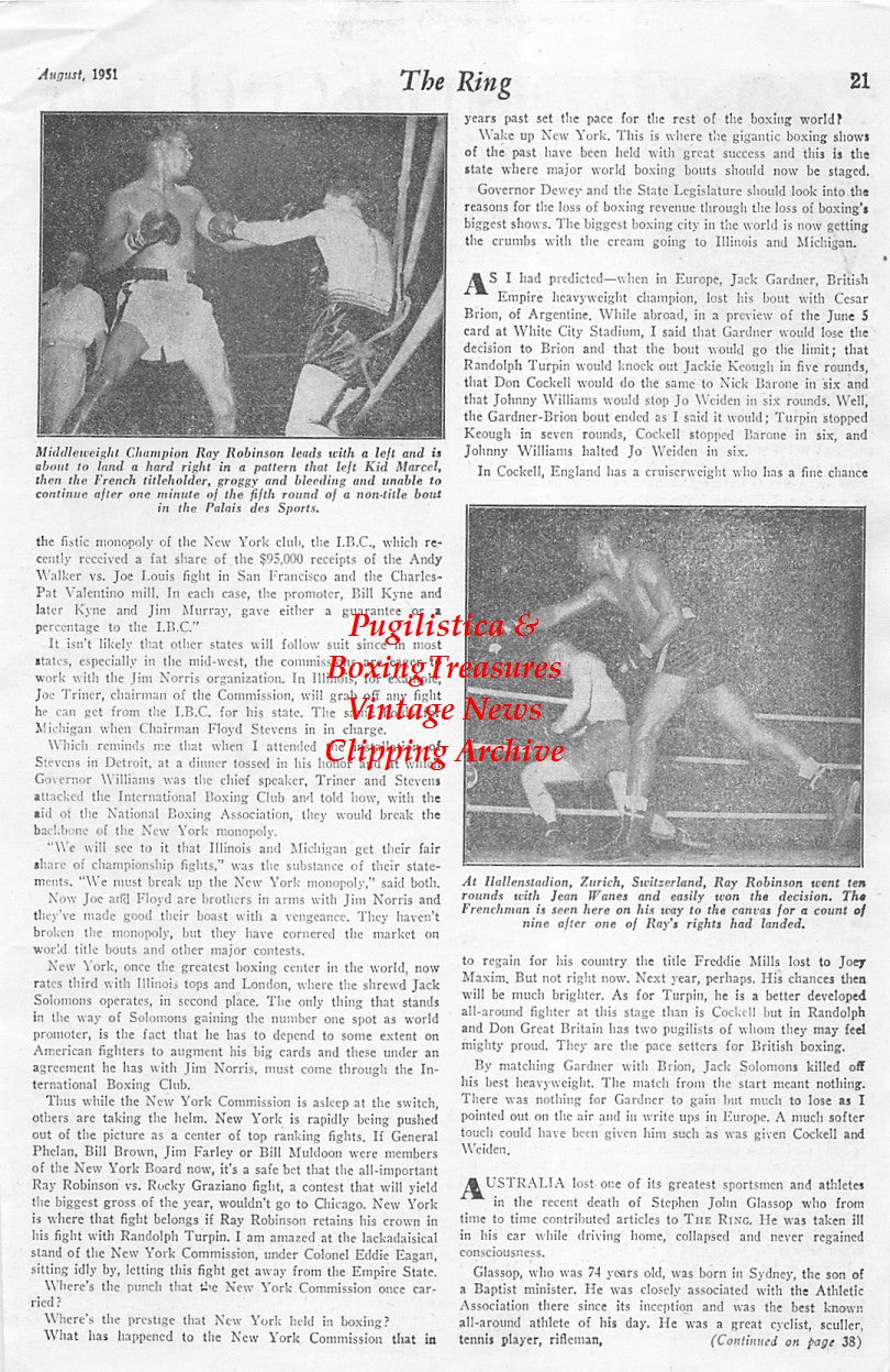 Boxing News Clipping #1646 - Jack Sharkey, Sugar Ray Robinson, Kid Marcel, Jean Wanes