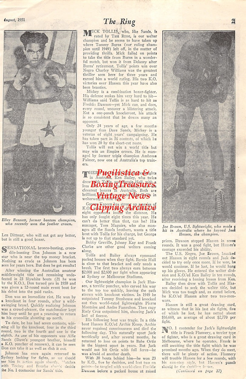 Boxing News Clipping #1648 - Elley Bennett, Joe Brown, George Dawson, Gunboat Smith