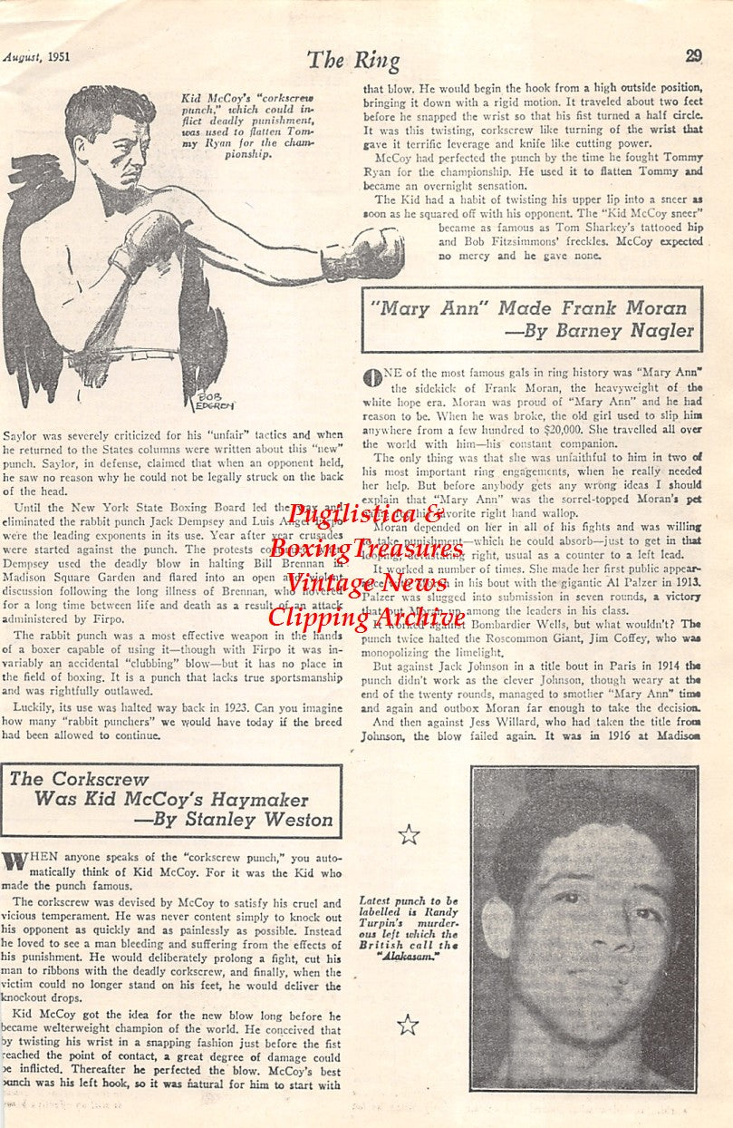 Boxing News Clipping #1650 - Kid McCoy, Randy Turpin, Ceferino Garcia