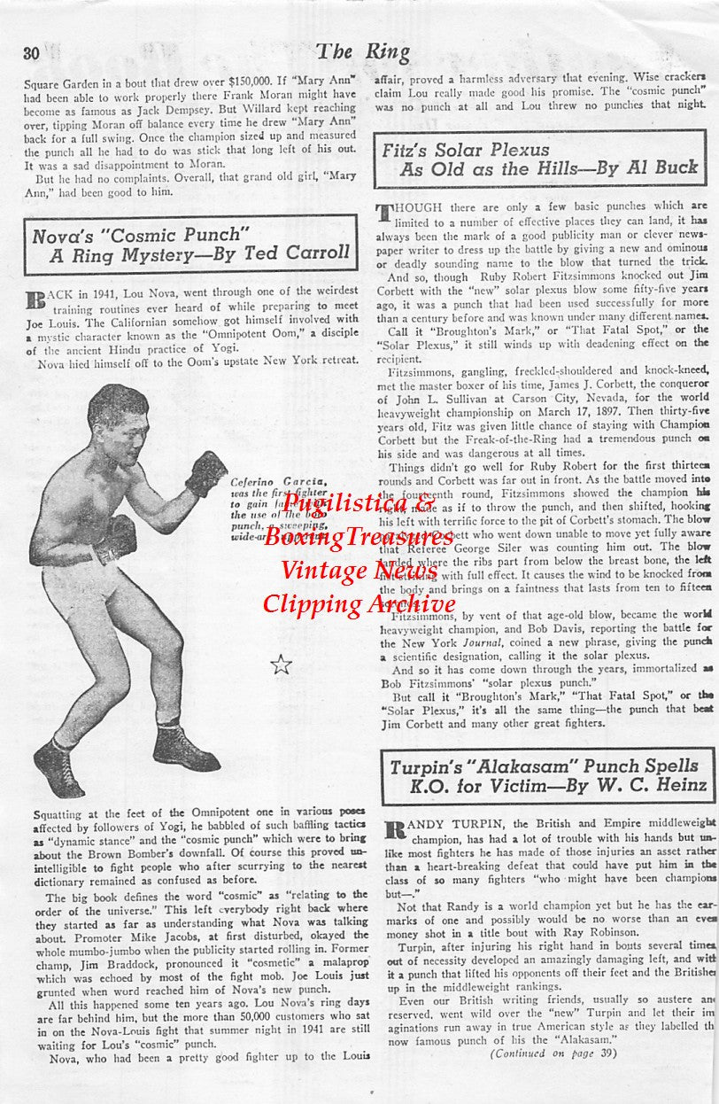 Boxing News Clipping #1650 - Kid McCoy, Randy Turpin, Ceferino Garcia