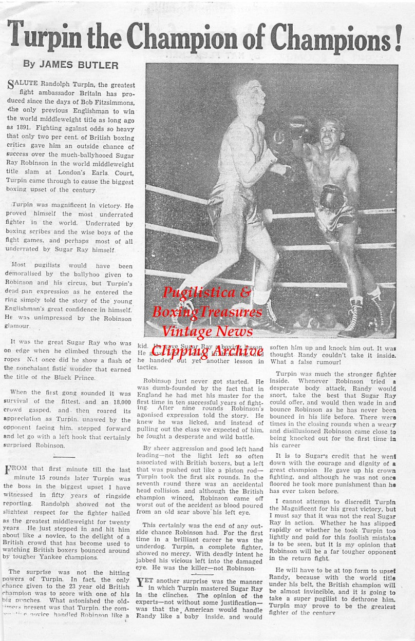 Boxing News Clipping #1652 - Randy Turpin vs. Sugar Ray Robinson