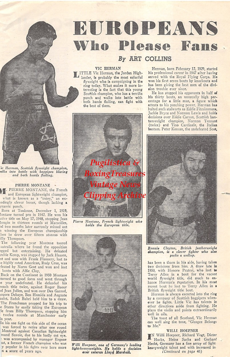 Boxing News Clipping #1654 - Vic Herman, Pierre Montane, Ronnie Clayton, Willi Hoepner