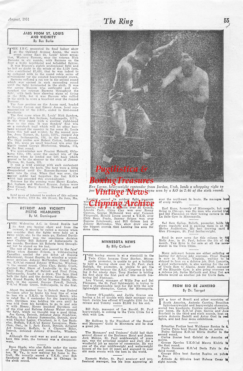 Boxing News Clipping #1657 - Rex Layne vs. Odell Riley