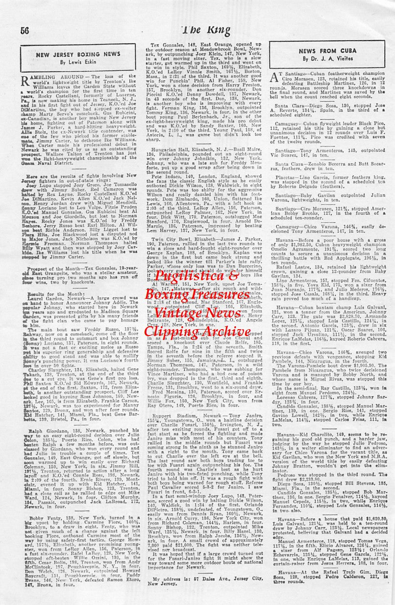 Boxing News Clipping #1657 - Rex Layne vs. Odell Riley