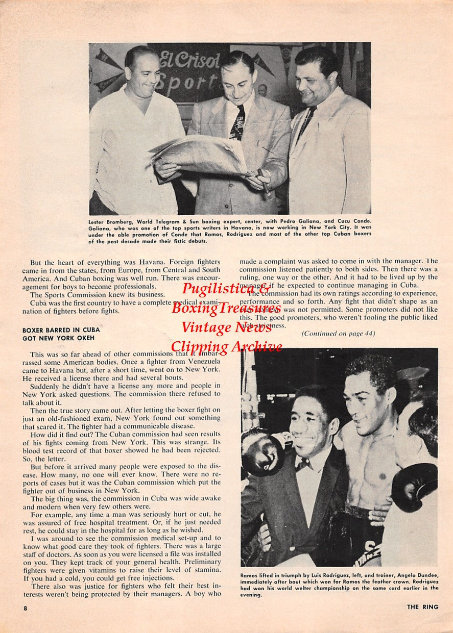Boxing News Clipping #1662 - Sugar Ramos vs. Davey Moore, Lester Bromberg, Pedro Galiana, Cucu Conde, Luis Rodriguez, Angelo Dundee