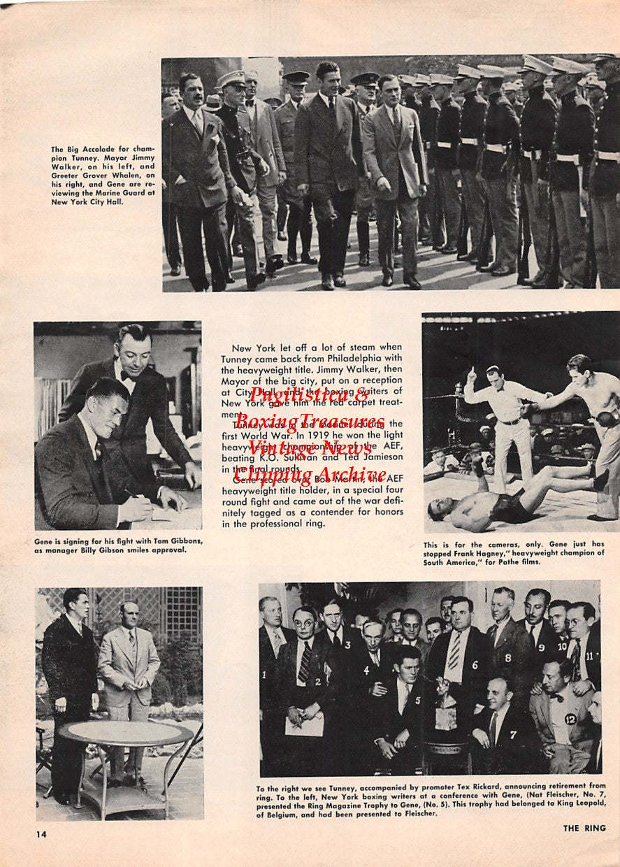 Boxing News Clipping #1665 - Gene Tunney with Billy Gibson, Frank Hagney, Tex Rickard, Jack Dempsey, Tom Heeney and Others