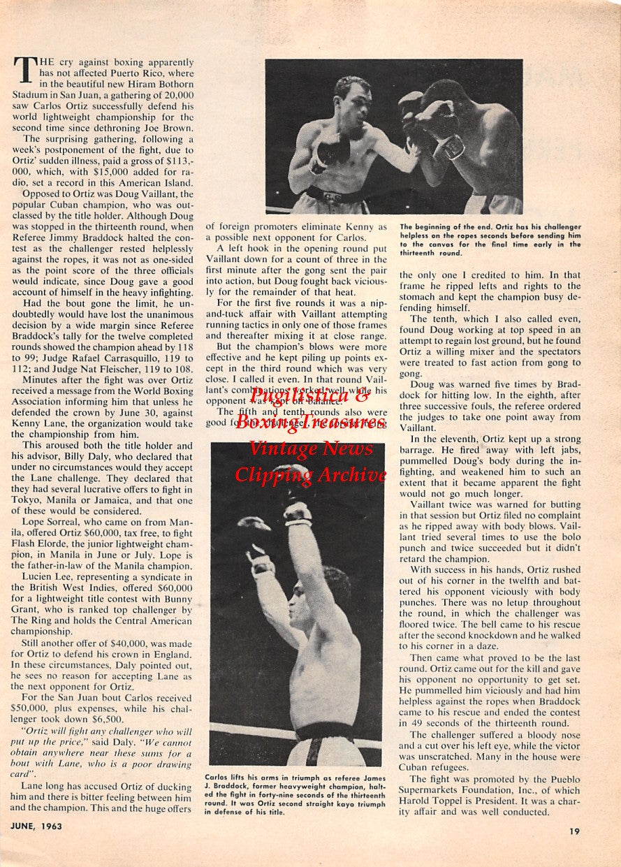 Boxing News Clipping #1668 - Mauro Mina, Carlos Ortiz vs. Doug Vaillant