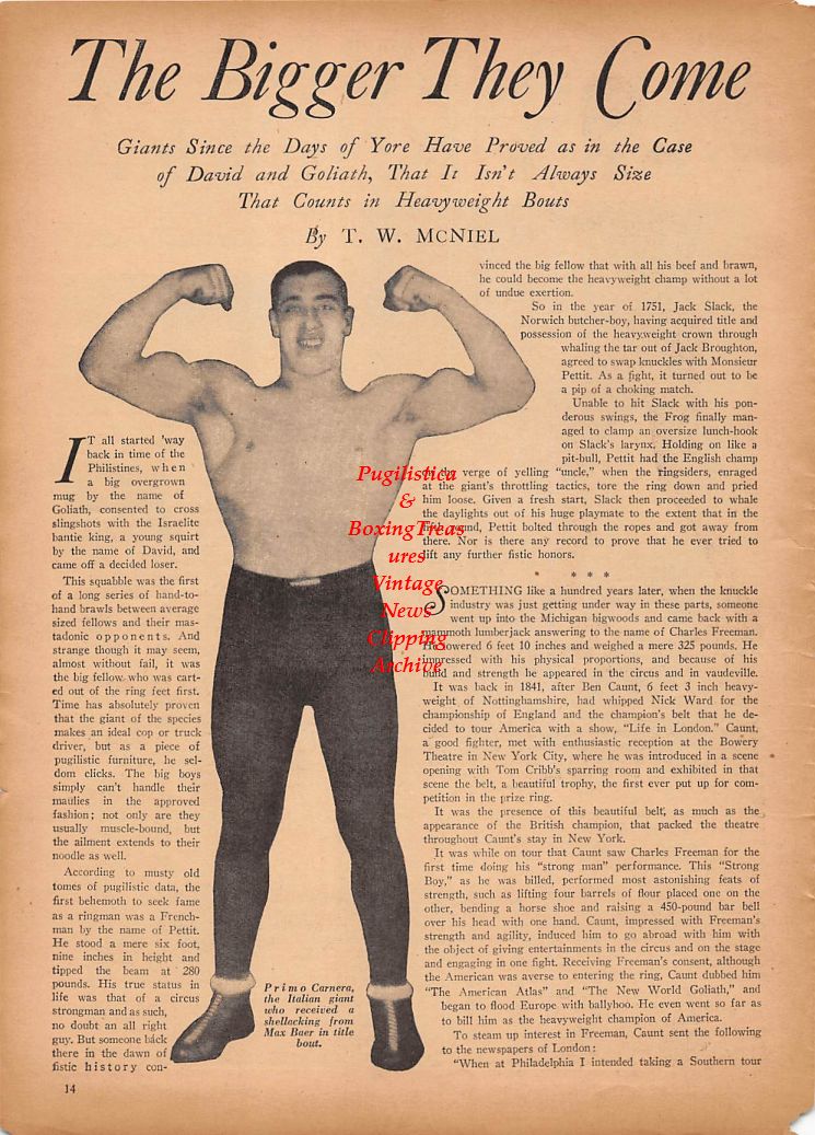 Boxing News Clipping #167 - Boxing In The Military, Harvey L. Miller, Primo Carnera