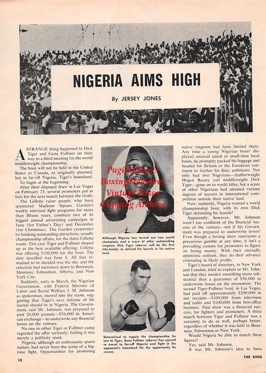 Boxing News Clipping #1670 - Dick Tiger, Gene Fullmer, Sonny Liston