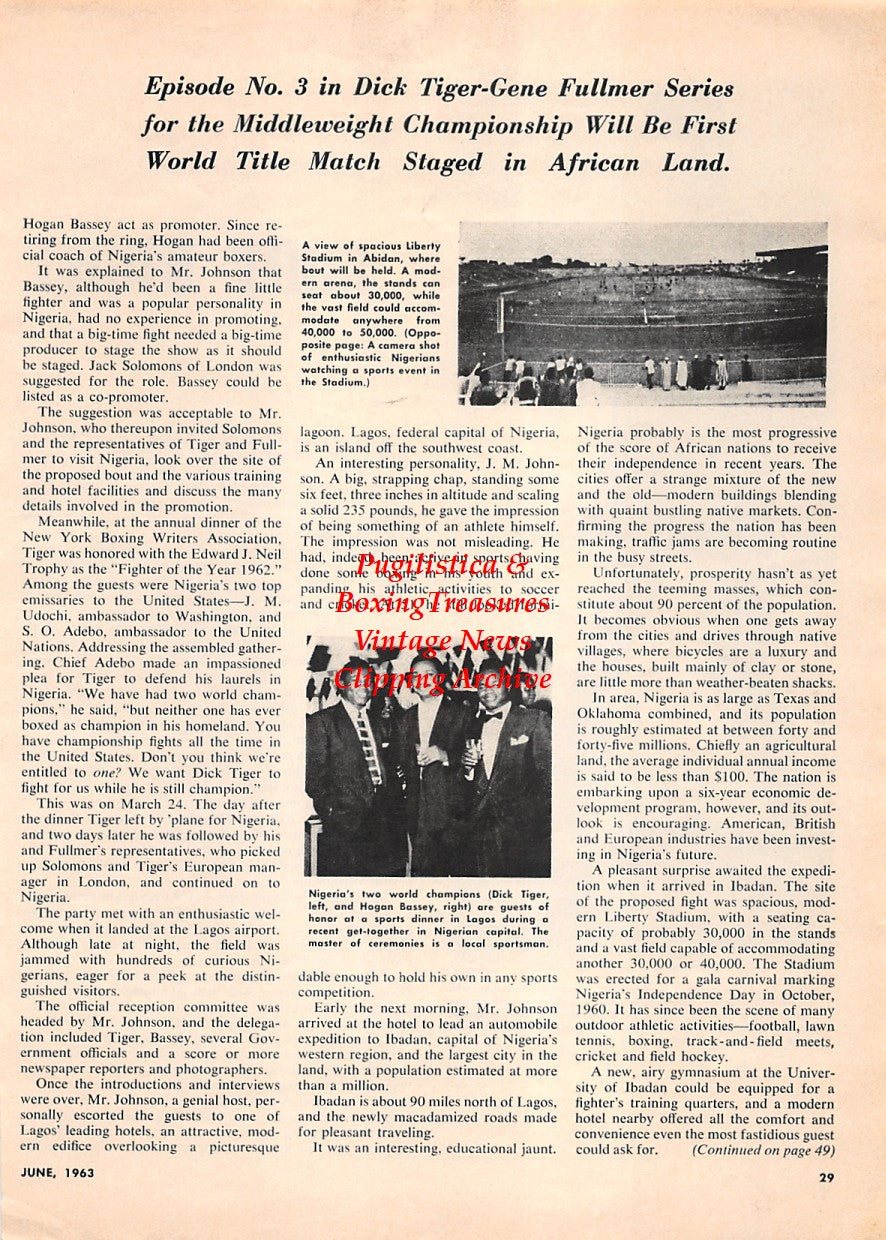 Boxing News Clipping #1671 - Johnny Grosso, Dick Tiger, Hogan Kid Bassey